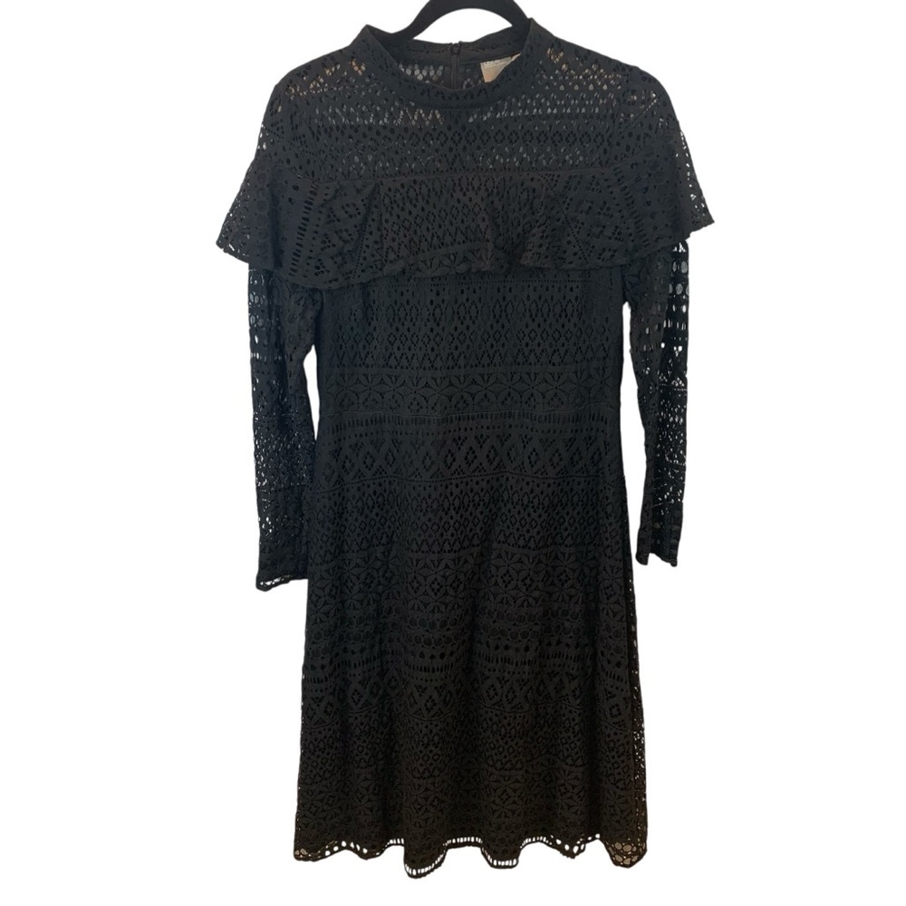 ASOS sz 8 Black Lace Gothic Long Sleeve Midi Dress Wednesday Cape Neck Edwardian